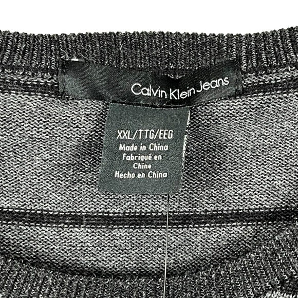 NWT Calvin Klein Jeans Men’s Gray Striped 100% Cotton Crewneck Sweater Size XXL - Picture 6 of 12